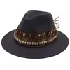 Berets American Style Jazz Top Hat Small Skull Hip Hop Party Fedora Women Men Wide Brim Feather Accessories Panama Felt Cap