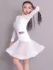 Stadiumkleding Witte Latin Danswedstrijd Jurk Lange Mouw Romper Rok Rumba Samba Prestaties Kostuum Kinderen Praktijk DL10020