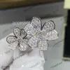 designer jewelry rings Vintage Band Rings Frivolve Brand Designer Copper Double Head Classic Full Crystal Four Leaf Clover Flower Open Ring For Women Jewelry