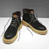 Botas para hombre motocicleta negro marrón zapatos de trabajo hombres gamuza cuero vintage para hombre caucho de alta calidad