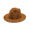 Berets Wide Brim Leopard Fedora Ladies Wool Felt Hat Women Men Party Trilby Jazz Hats Patchwork Panama Cap Formal Top