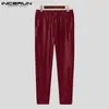 Incerun män sexig mager solida pantalons mode bekväm stretch läder långa pant streetwear allmatch enkla byxor s5xl 240108