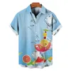 Мужские повседневные рубашки 2024, гавайская рубашка, 3D бокалы для вина с принтом, топ с короткими рукавами, вечерние свободные футболки, одежда