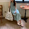 Casual Dresses Tank Top Dress Women's Fashion Korean Open Back Sleuntveless Loose O Neck Solid Color Fold Long 2024 Summer