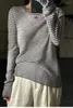 Kadın Sweaters Avrupa Malları Saf Yün Sweater Kadın Bahar Sonbahar İnce Crewneck Çizgili Örgü Kaşmir