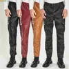 Men's Pants Camouflage Casual Leather Pants Men's Black Biker Leather Trousers Windproof Waterproof Dirty Multi-pocket Decorative PU Pants T240108