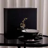 Coffee Pots Creative High-end Cups And Saucers Set Home Black Ceramic Teacups Exquisite With Spoons Espresso Gifts