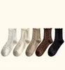 Ruffle Socks for Women 5Pair /Lot Wood Ear Spets Mid Crew Middle Tube Ankle High Breattable Black White Calcetines Female S 240108