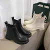 Chelsea Damenstiefel Plateau braun schwarz beige und weiß Herbst Winter dickes Leder kurze Punk Gothic Schuhe 240108