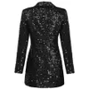 Formele Winter Designer Blazer Jas Vrouwen Dubbele Leeuw Knoppen Sjaalkraag Glitter Lovertjes Lange Runway Zwarte Jas Blazers 240108