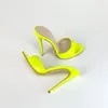 Sandales Bout Ouvert Slip On Mules À Talons Hauts Couleurs Bonbons Rose Vert Jaune Cuir Verni Talons Aiguilles Taille 45