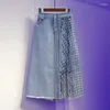 Rokken Vrouw Zomer Onregelmatige Mesh Jeans Vrouwelijke Mode Hoge Taille Patchwork Print Rok Kantoor Dames Zakken Denim G471