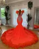 Luxury Feathers Rhinestones Mermaid Evening Dresses Aso Ebi V Neck Backless Women Formal Prom Gowns Court Train Plus Size Second Reception Engagement Dress CL3173