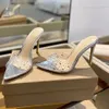 Gianvito Rossi Pantoufles à talons hauts pour femmes, sandales à bout ouvert en PVC Transparent, chaussures de créateur décontractées en cuir laqué à la mode