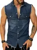 2023 Spring Summer Mens denim Vest Ripped Jean Jackor Coats Waistcoat Men ärmlös manlig tank SXXL 240108