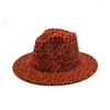 Berets Wide Brim Leopard Fedora Ladies Wool Felt Hat Women Men Party Trilby Jazz Hats Patchwork Panama Cap Formal Top