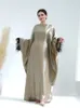 Roupas étnicas Festa Abaya Vestido Longo para Mulheres Brilhando Manga de Pena Islâmica Dubai Turquia Vestidos de Noite Muçulmanos Dentro do Cinto Kaftan