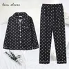 Ru faux seda pijamas conjunto primavera outono feminino pijamas cetim seda homewear terno manga longa sexy bolinhas 2 pçs 240106
