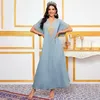 Ethnische Kleidung Lässige Abendparty Lange Kleider V-Ausschnitt Applikation Kurzarmkleid für Frauen Afrika Dubai Abayas Eleganter Sommer Muslim