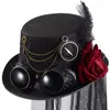 Berets Halloween Retro Zylinder Hut Blume Spitze Schleier Dekoration Zauberer Mädchen Cosplay Requisiten Kopfschmuck Drop