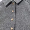 Manteau en laine gris à revers simple boutonnage pour femme, manteau court élégant avec poches obliques, automne dames, manteaux en laine Restro 240108