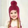 Chapéus de inverno de malha para crianças capa de orelha quente meninos meninas bobble chapéu pompom lã misturada veludo crianças bonito bola de pele acolchoada tampas 240108
