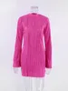 2024 NOWOŚĆ O-Neck Flare Rleeves Ultra cienki damska sukienka uliczna Rose Red Pink Body Mini Office Fold Dress 240108