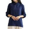 Blusas femininas retrô estilo chinês, camisas coloridas, vintage, blusa de linho de algodão, hanfu, tops casuais, botões macios