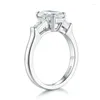 Anelli a grappolo DEZO Tutti Moissanite 3 pietre di fidanzamento per le donne Argento sterling massiccio 925 Taglio smeraldo 2 ct VVS1 D Colore Certificato GRA