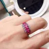 Cluster Rings Total 0.7ct 2.5mm 5mm Natural Ruby Silver Ring For Office Woman Classic 925 Birthday Gift Wife