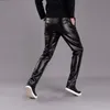 Mens Leather Pants Elastic High Waist Casual PU Trousers Korean Fashion Skinny Male Motorcycle Waterproof 240108