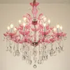 Żyrandole europejski żyrandol sufit kryształowe lampy pandantowe Księżniczka ciepłe różowe/niebieskie/fioletowe/czerwone lampa kreatywna pokój dekoracyjny światło