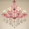 Kronleuchter Europäischen Kronleuchter Decke Kristall Pandant Lampen Prinzessin Warm Rosa/Blau/Lila/Rot Lampe Kreative Zimmer Dekorative licht