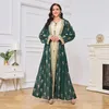 Etnik Giyim Arap Partisi Elbise Abaya Kadınlar 2 Parça Set İslami Kemer Dantel Bant Kaftan Vestidos Maxi Elegant Kaftan Müslüman Setleri