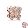 925 Silver Rose Gold Plated Glittering Claw Print och Butterfly Charm Pärlor Lämpliga för Pan -armband, smyckespresenter, gratis frakt