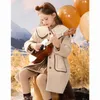 Giacche Ragazza Top Autunno Inverno Cappotto di lana stile preppy Bambino Solido Pesante trapuntato Cappotto di media lunghezza Abbigliamento per bambini Cappotti