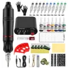 Professional Tattoo Machine Set Rotary Tattoo Pen Kit With Cartridges Needles Tattoo Gun Power Supply Complete Tattoo Kit 240108