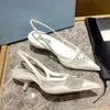 Slingback مدببة إصبع القدم الخنجر الكعب ، فستان ، حذاء صندل مصارع مضخات البقر ، حدود الحفلات المسائية للسيدات ، المصمم الفاخر المصمم الفاخر 35-42 مع صندوق