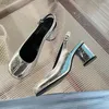 Sandals Chunky Heel Split Toe Women 2024 Buckle Strap Silver High Heels Summer Fashion Shallow Party Prom Shoes