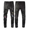 Mens Designer Pants Purple Jeans Amris 8638 Trendy Brand High Elastic Broken Patch Men's Jeans Stretch Cord Patch Slim
