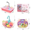 Kids Kitchen Sink Toys Simulation Electric Dishwasher Mini Kitchen Food Pretend Play House Toy Set Children Role Play Girl Toys 240108