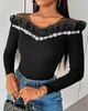 T-shirts pour femmes Modèle floral Top Breded Ruffle Hem 2024 AUTOMNE ET HIVER LACE À LONGE À DRANGET TEMPTAT TEMPRIM POUR LES FEMMES