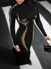 HAWTHAW WOMEN AUTURN WINTER FASHION LEGS SLEEVE CLUB STREETWEAR BODYCON BLACK DROSE WHOLEARSELALE ITELS for Business240108