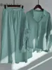Dames 2-delig oversized katoenen overhemd plus broek met hoge taille Damespak Set van twee modestukken voor dames trainingspak 240106