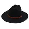 Berets Concave Top Hat Wide Brim Western Cowboy Fedora Hats Small Belt Accessories Women Men Party Wedding Felt Cap