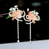 Hair Clips Pink Flower Hairpins Side Pearl Fringe Jewelry For Women Girls Styling Retro Chinese Hairclips Vintage Headpieces