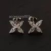 Boucles d'oreilles de charme de luxe Fleur de Lis Marque Designer S925 Sterling Argent Trèfle À Quatre Feuilles Fleur Cristal Victoria Boucles D'oreilles Pour Femmes Bijoux