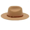 Berets Concave Top Hat Wide Brim Western Cowboy Fedora Hats Small Belt Accessories Women Men Party Wedding Felt Cap