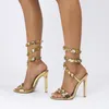 Sandalias adornadas con cristales Tacones de diseñador Fiestas de fiesta Tacones de aguja de cuero Tacones altos Zapatos de noche Tacones para mujer Diseñadores de lujo Zapatos de tobillo Calzado Zapato de vestir