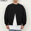 Homens Hoodies Cor Sólida O-pescoço Manga Longa Dividir Moletons Casuais Coreano Streetwear Solto Masculino Pullovers S-5XL INCERUN 240106